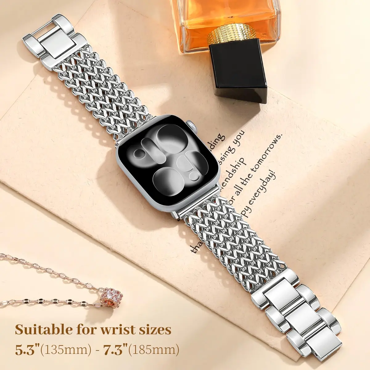 SNBLK Metal Band Compatible with Apple Watch Series 11/10/9/8/7/6/5/4/3/2 40mm-49mm | Dressy Stainless Steel Link Bracelet - view 5