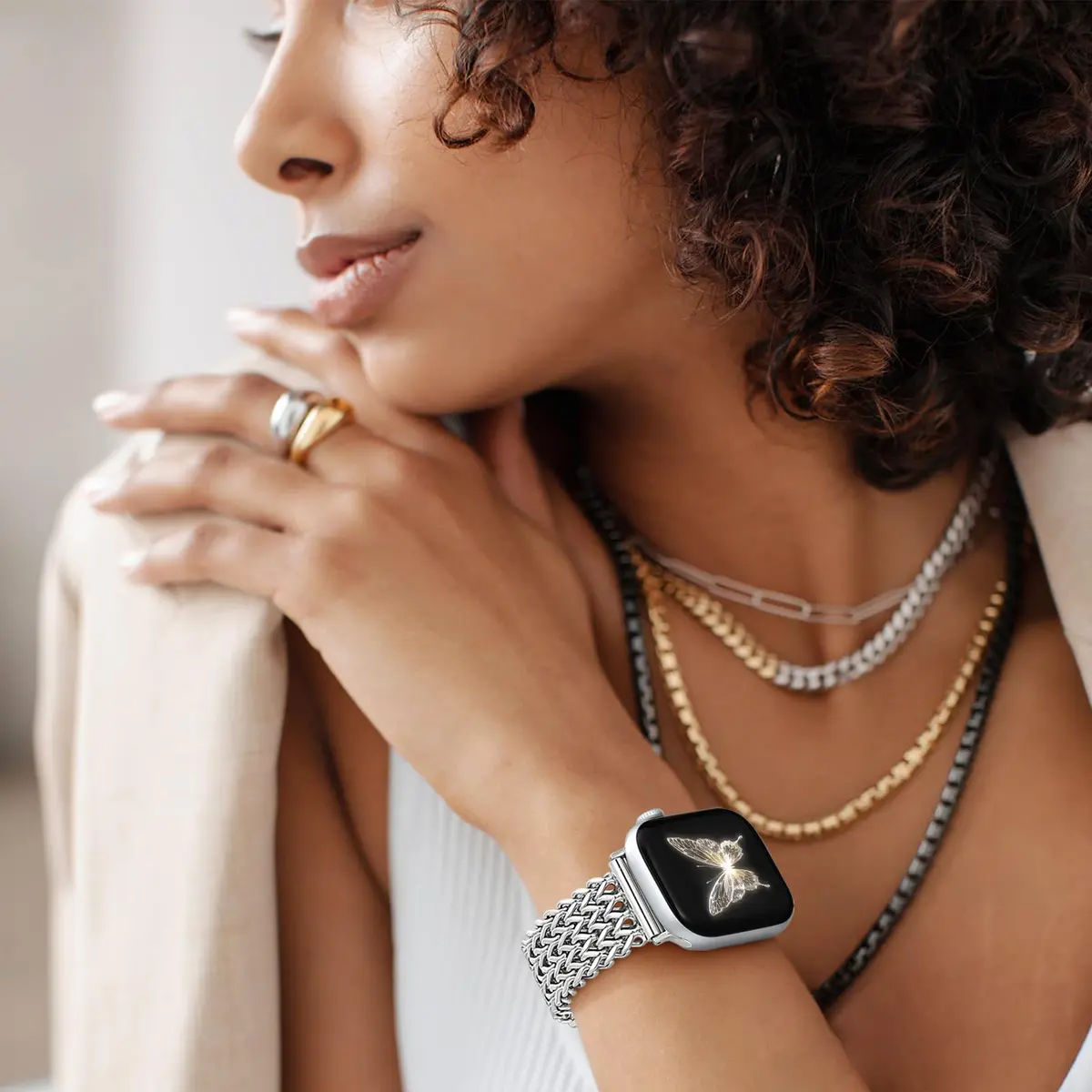 SNBLK Metal Band Compatible with Apple Watch Series 11/10/9/8/7/6/5/4/3/2 40mm-49mm | Dressy Stainless Steel Link Bracelet - view 7
