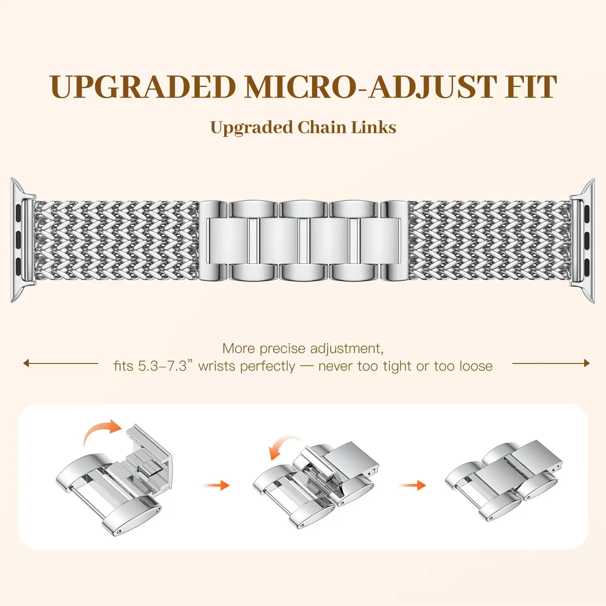 SNBLK Metal Band Compatible with Apple Watch Series 11/10/9/8/7/6/5/4/3/2 40mm-49mm | Dressy Stainless Steel Link Bracelet - view 2