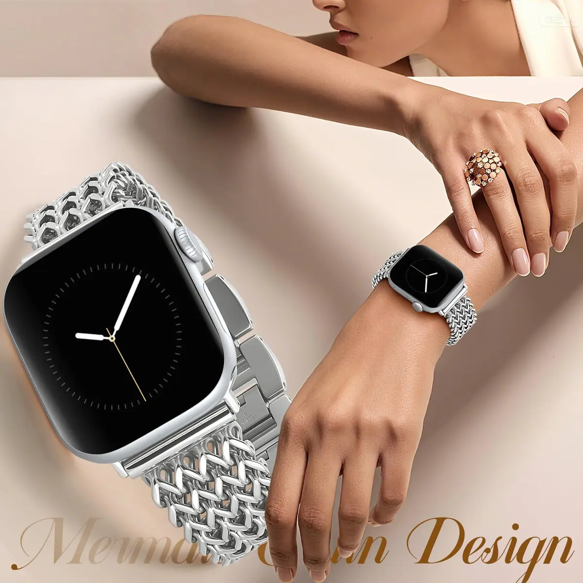SNBLK Metal Band Compatible with Apple Watch Series 11/10/9/8/7/6/5/4/3/2 40mm-49mm | Dressy Stainless Steel Link Bracelet - view 3
