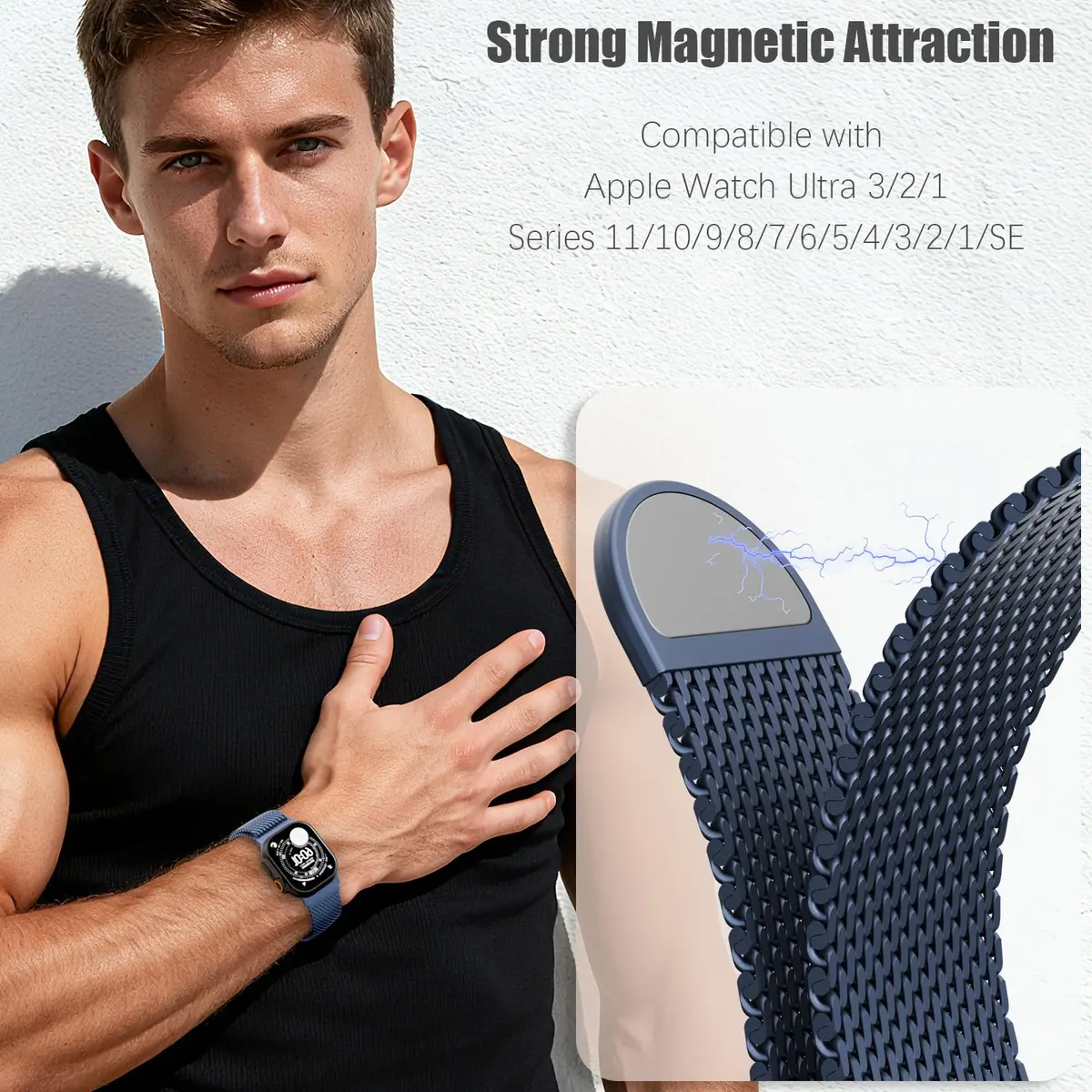 Steezrd Magnetic Milanese Loop Band Compatible with Apple Watch 38mm-49mm | Blue Stainless Steel Metal Strap for Series 1-11, Ultra 1-3 - view 4