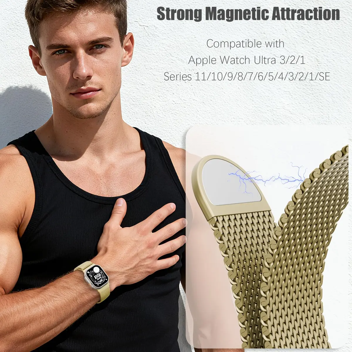 Steezrd Magnetic Mesh Milanese Loop Compatible with Apple Watch 49mm 46mm 45mm 44mm 42mm 41mm 40mm 38mm | Stainless Steel Strap - view 4