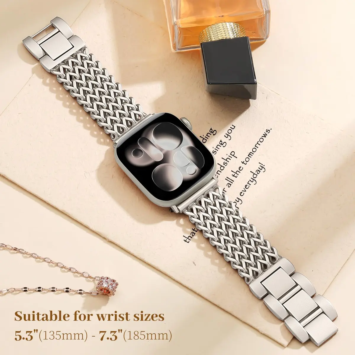 SNBLK Metal Band Compatible with Apple Watch Series 1-11 & SE 40mm-46mm | Dressy Stainless Steel Link Bracelet for Women - view 5