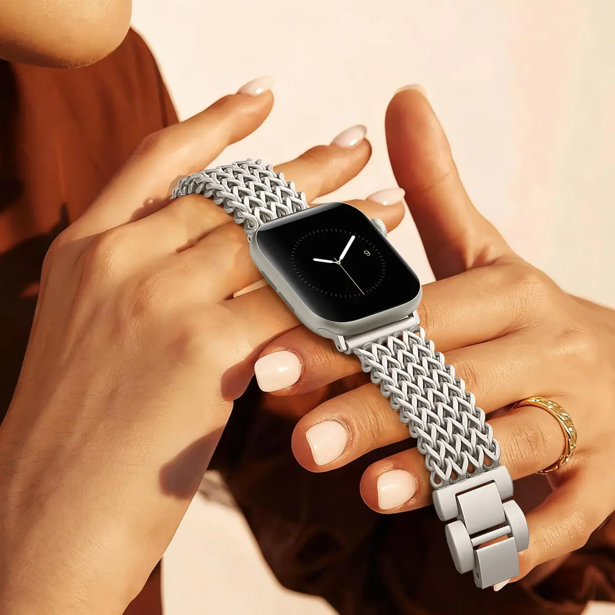 SNBLK Metal Band Compatible with Apple Watch Series 1-11 & SE 40mm-46mm | Dressy Stainless Steel Link Bracelet for Women - view 9