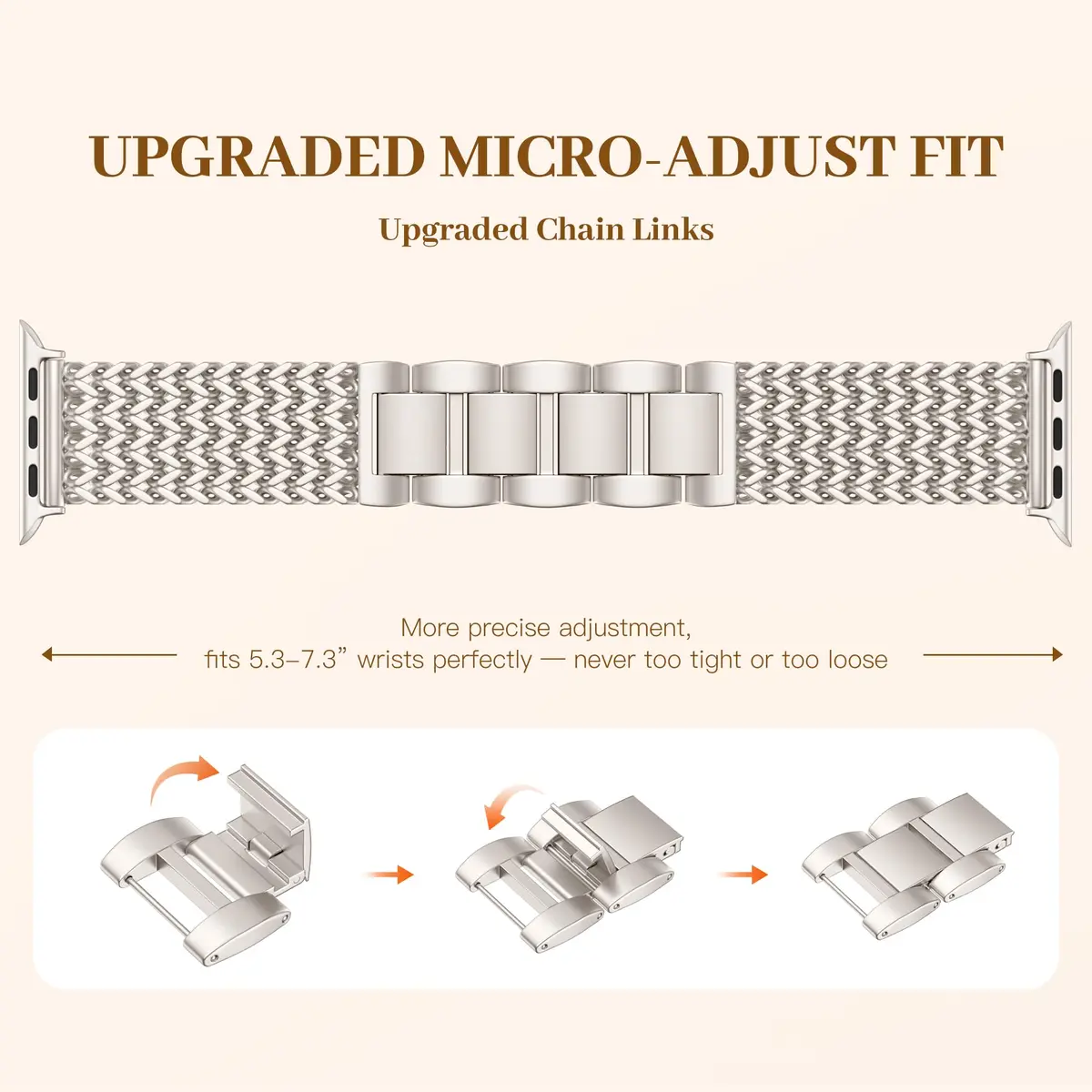 SNBLK Metal Band Compatible with Apple Watch Series 1-11 & SE 40mm-46mm | Dressy Stainless Steel Link Bracelet for Women - view 2