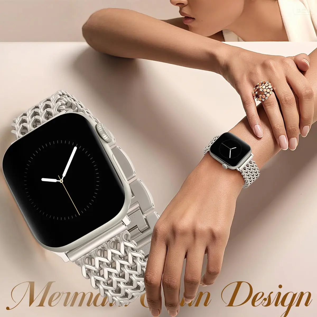 SNBLK Metal Band Compatible with Apple Watch Series 1-11 & SE 40mm-46mm | Dressy Stainless Steel Link Bracelet for Women - view 3