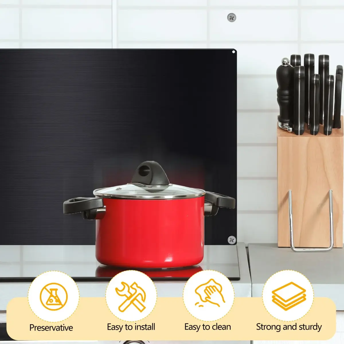 Yaocom Black Stainless Steel Backsplash for Stove, 30x12 Inch | Kitchen Wall Protection - view 6