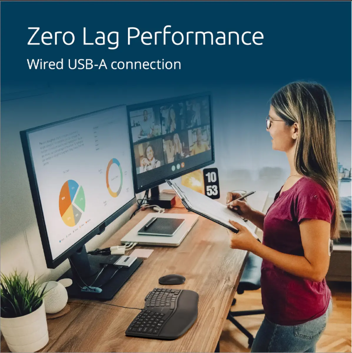 Kensington Pro Fit Ergo KB675 EQ TKL Wired Keyboard | Ergonomic, Programmable Keys, USB-A - view 3