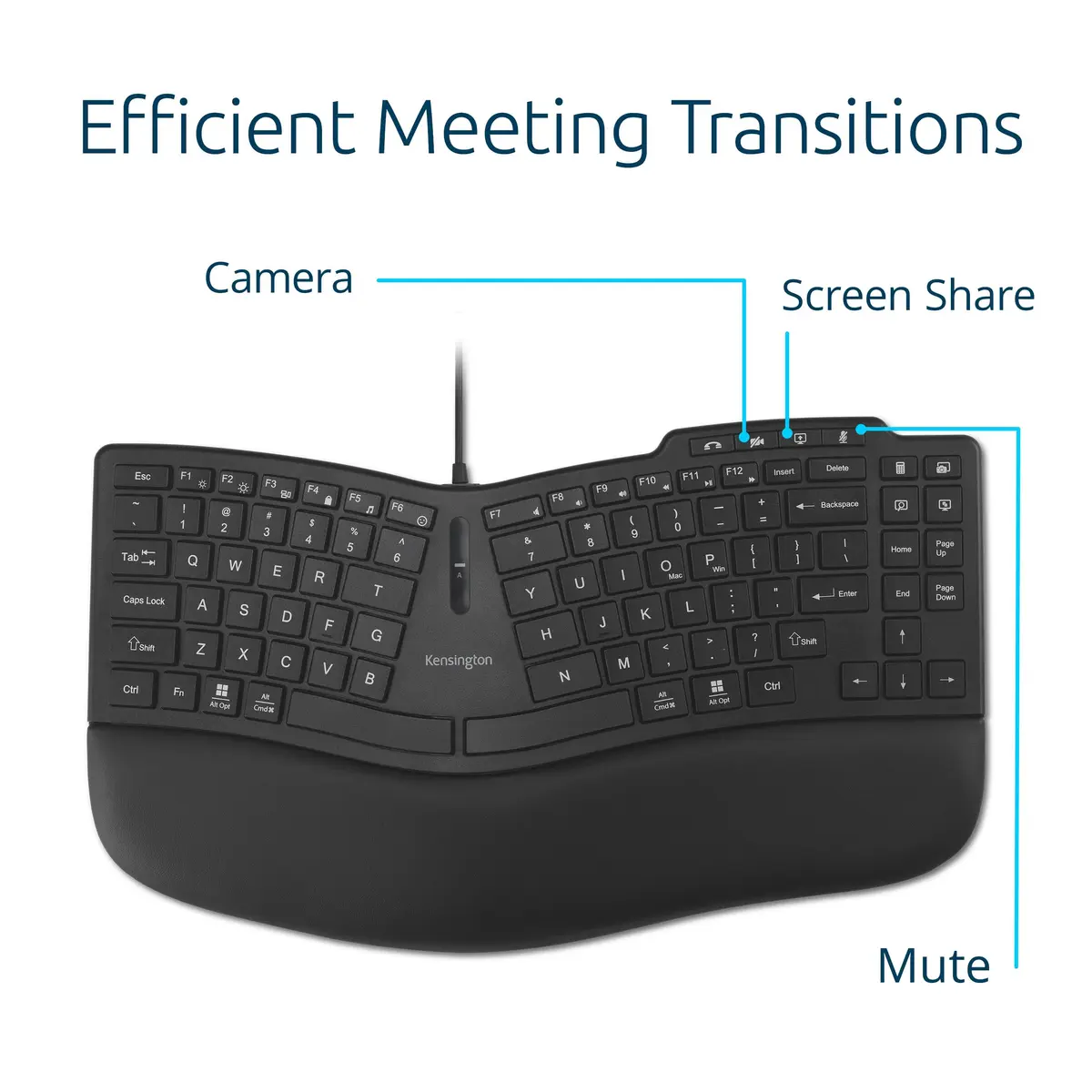 Kensington Pro Fit Ergo KB675 EQ TKL Wired Keyboard | Ergonomic, Programmable Keys, USB-A - view 4