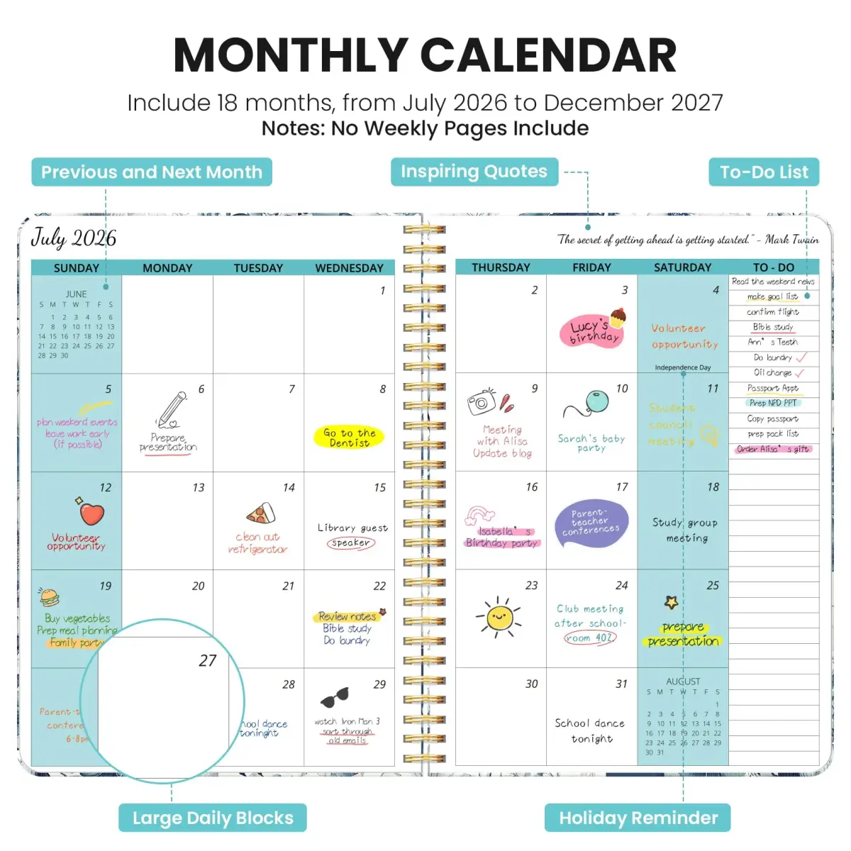 Taja Monthly Planner 2026-2027, 18-Month Aesthetic Calendar, Jul 2026-Dec 2027, 24 Pages - view 2