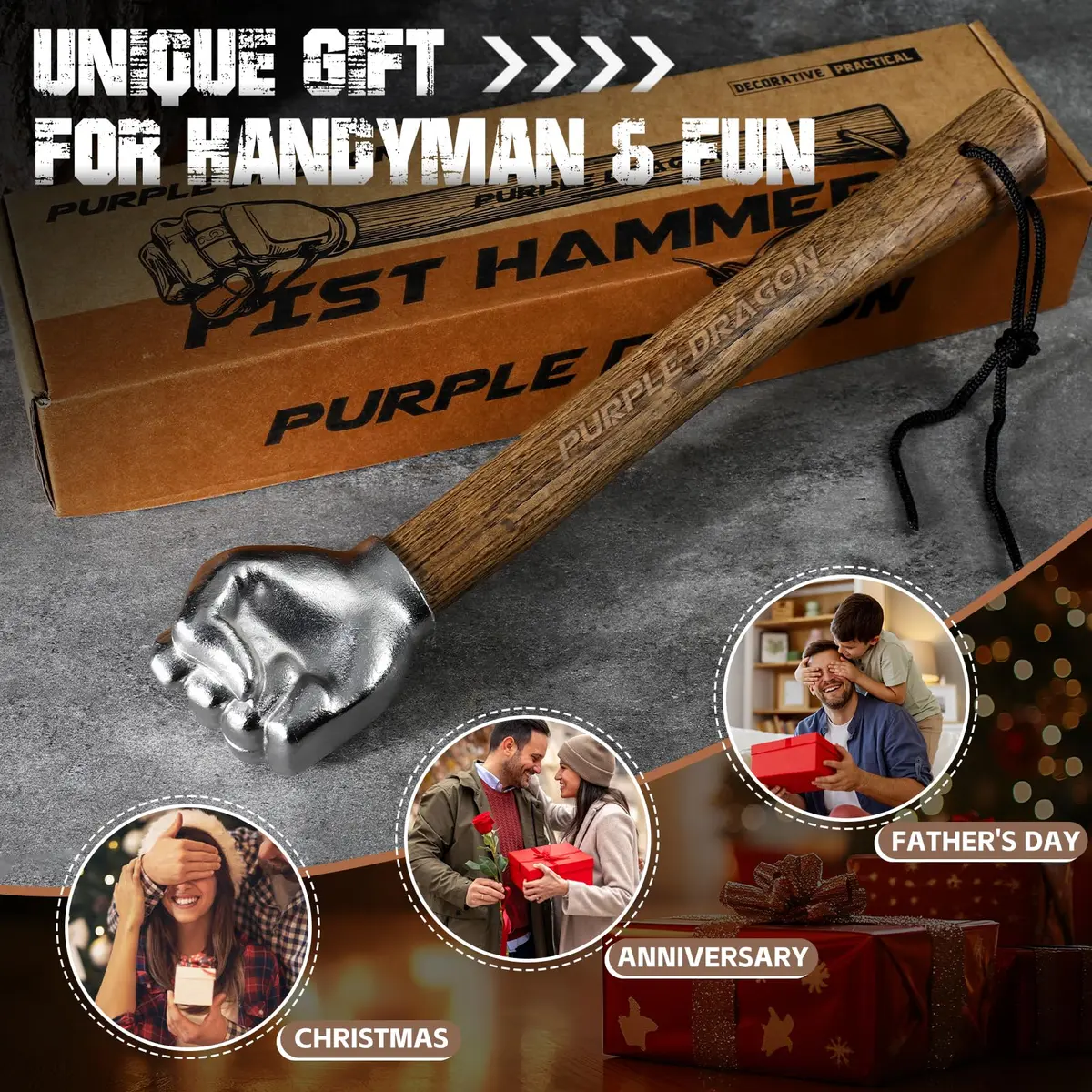 Purple Dragon 2Lb Fist Hammer Tool with Wooden Handle | Multi-Purpose Hand Tool for DIY & Camping - view 7