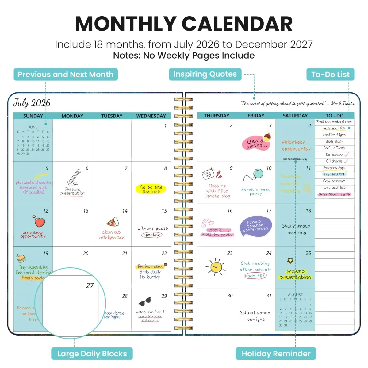 Taja Monthly Planner 2026-2027 18-Month Calendar 10 x 7 inches | Aesthetic Design for Students and Professionals - view 2