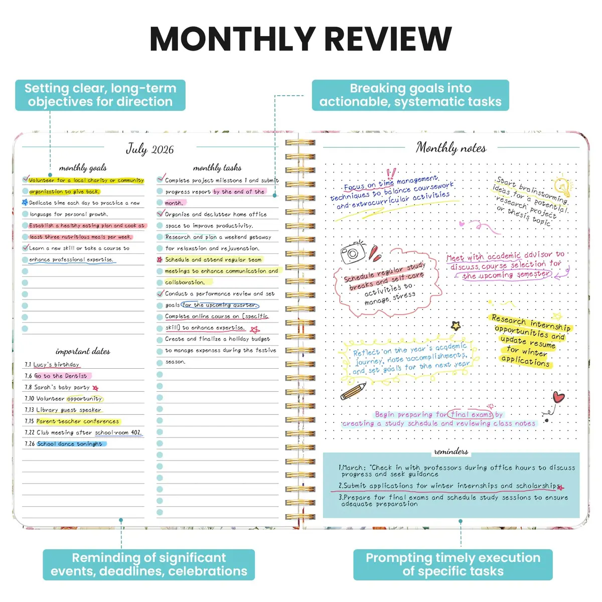 Taja Monthly Planner 2026-2027, 18-Month Calendar 25.4cm (10") | Aesthetic Design with Goals & Notes - view 3
