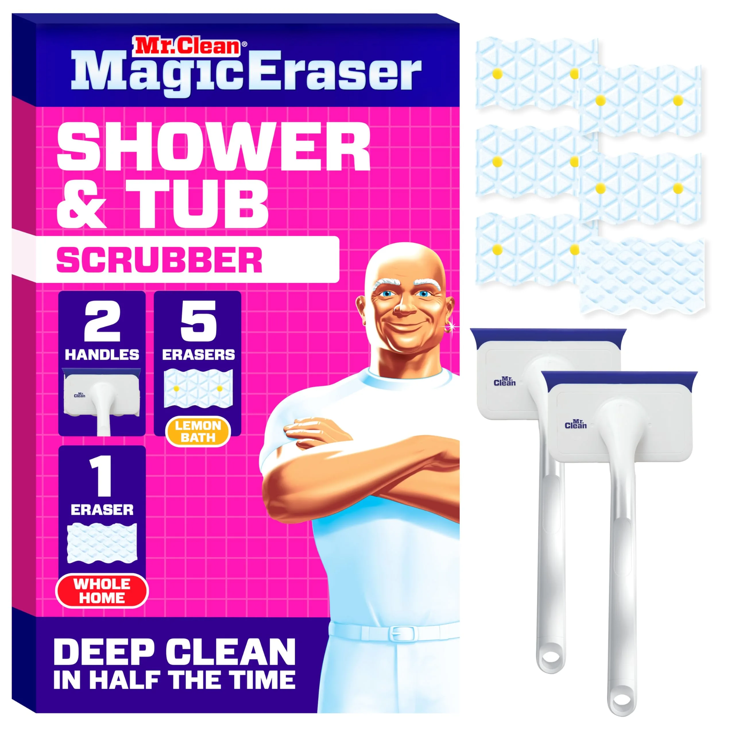 Mr. Clean Magic Eraser Shower & Tub Scrubber Starter Kit with Lemon Foaming Erasers & Extra Durable Eraser - main product image