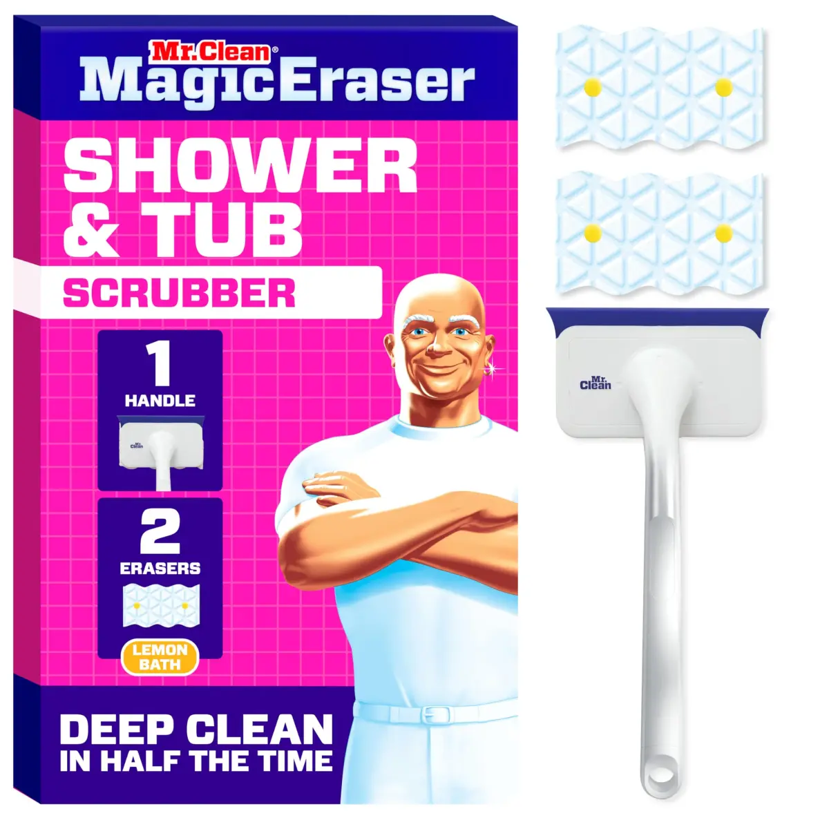 Mr. Clean Magic Eraser Shower & Tub Scrubber Starter Kit - 1 Device with 2 Lemon Foaming & Extra Durable Refills - main product image