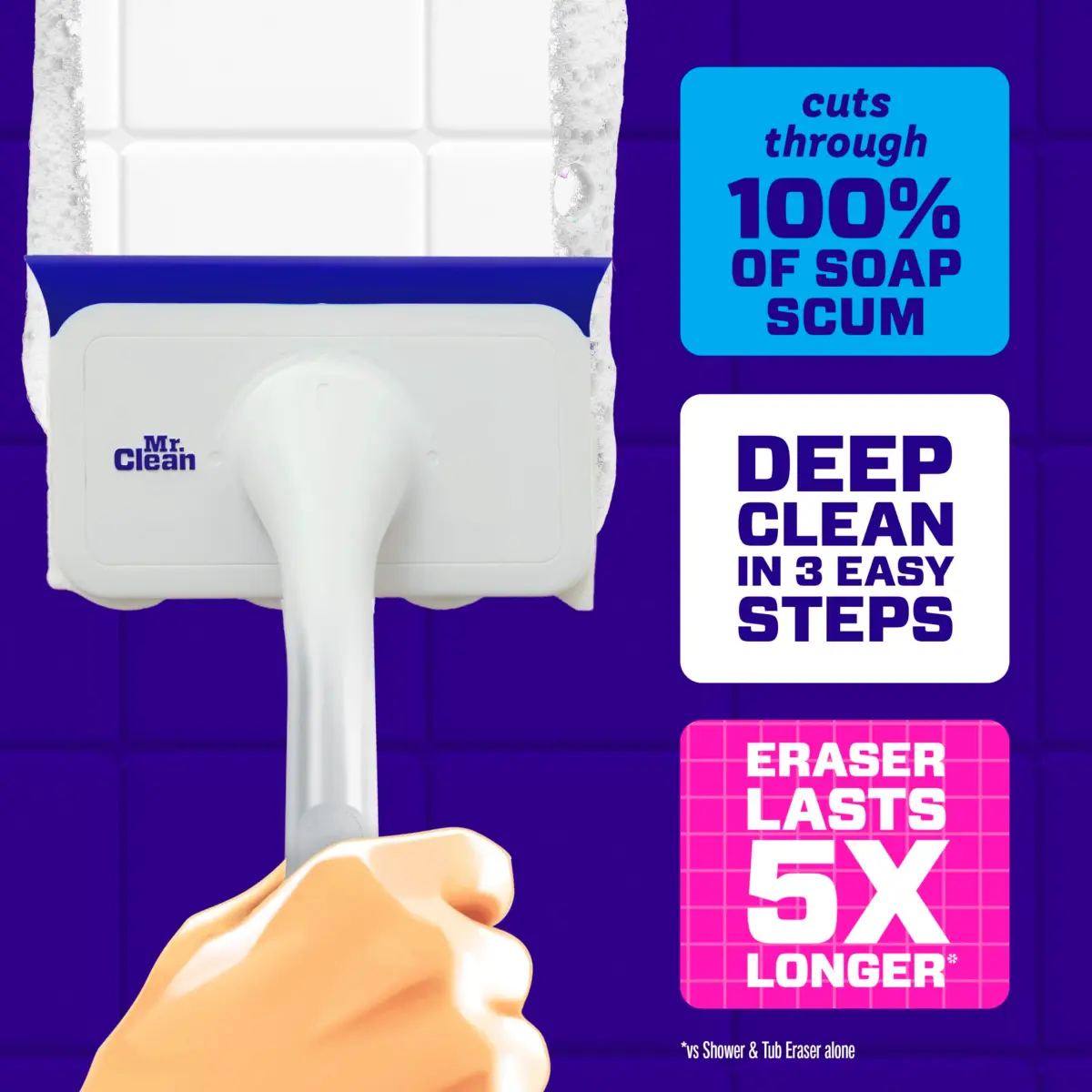 Mr. Clean Magic Eraser Shower & Tub Scrubber Starter Kit - 1 Device with 2 Lemon Foaming & Extra Durable Refills - view 3