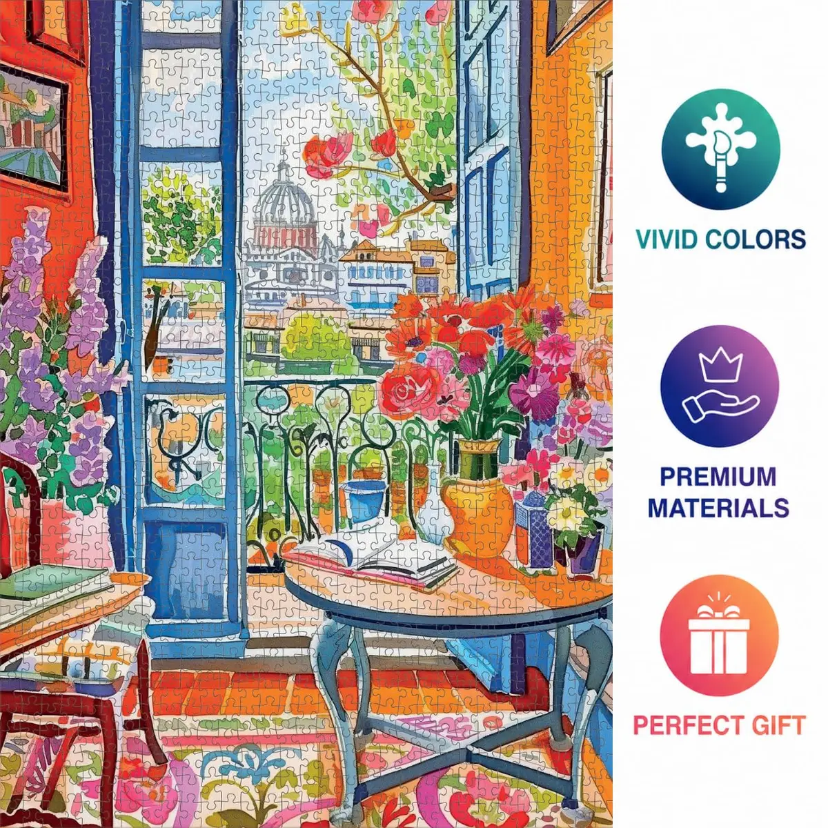 Cross & Glory 1000 Piece Jigsaw Puzzle Room with a Bloom | Vibrant City & Floral Scene for Adults - view 5