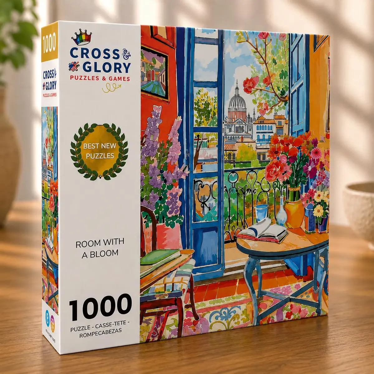 Cross & Glory 1000 Piece Jigsaw Puzzle Room with a Bloom | Vibrant City & Floral Scene for Adults - view 2