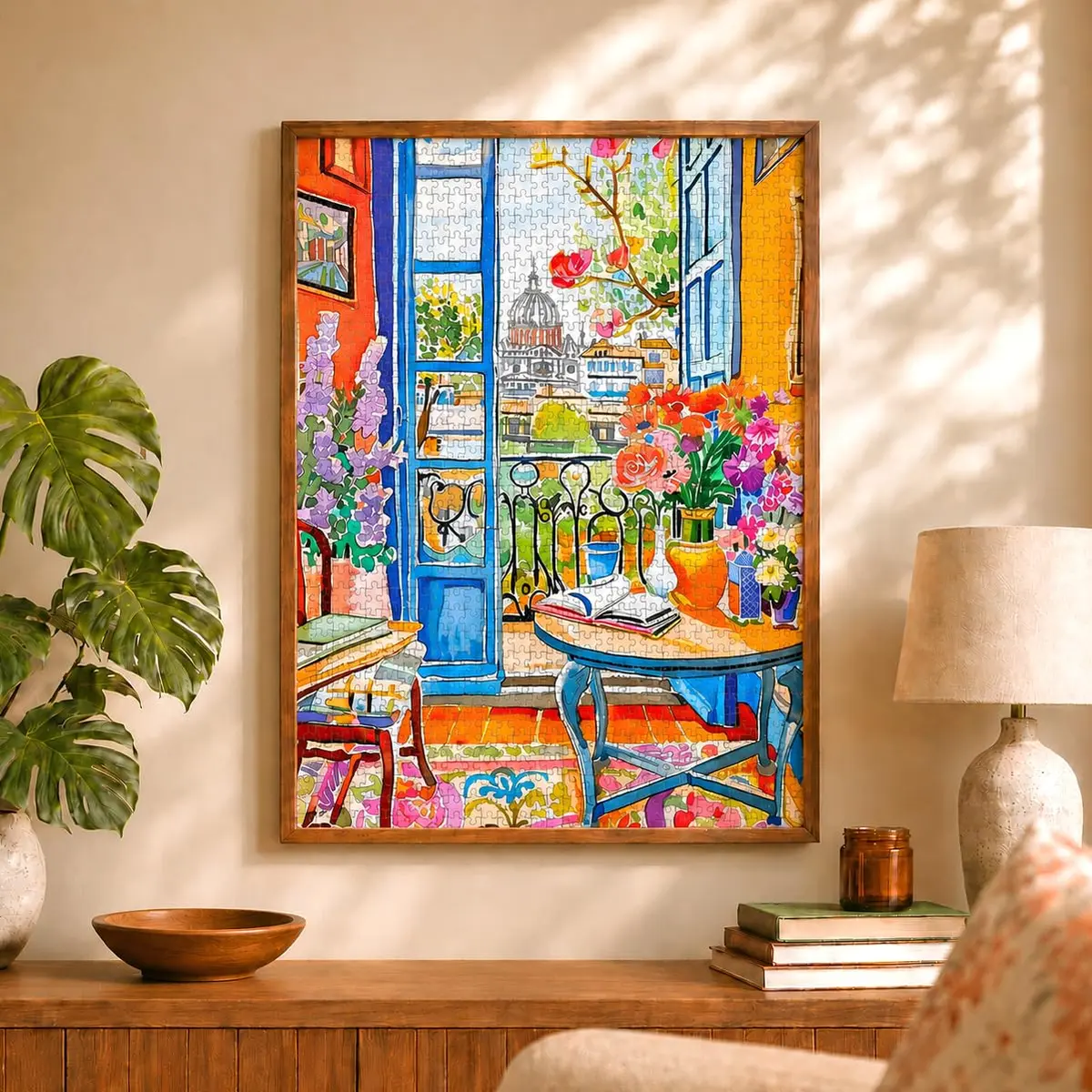 Cross & Glory 1000 Piece Jigsaw Puzzle Room with a Bloom | Vibrant City & Floral Scene for Adults - view 3