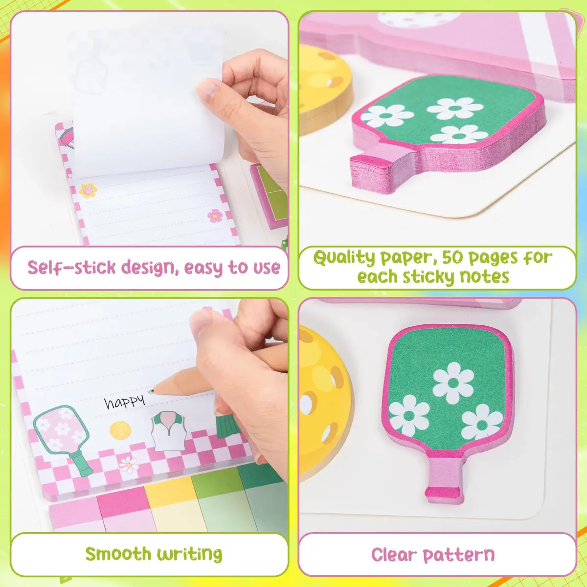 Xqumoi Pink Pickleball Sticky Notes Set (550 Sheets) | Cute Sports Memo Pads for Students & Office - view 3