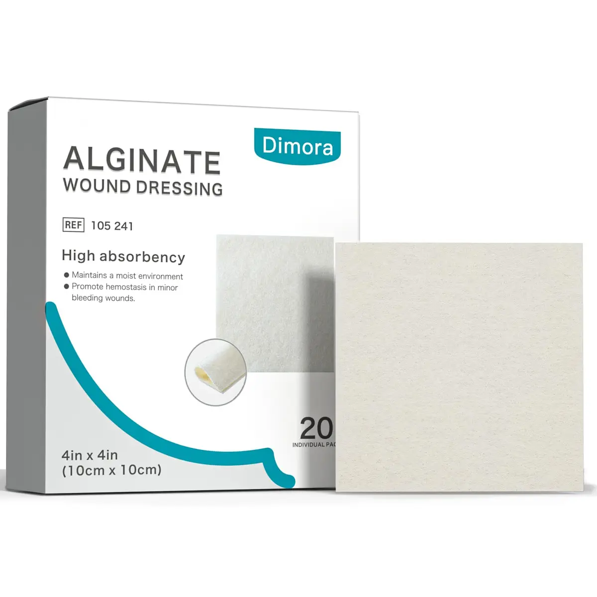 Dimora Calcium Alginate Wound Dressing 4'' x 4'' | Heavy Absorbent, Non-Stick, Sterile Gauze for Moderate to Heavy Exudate Wounds - main product image