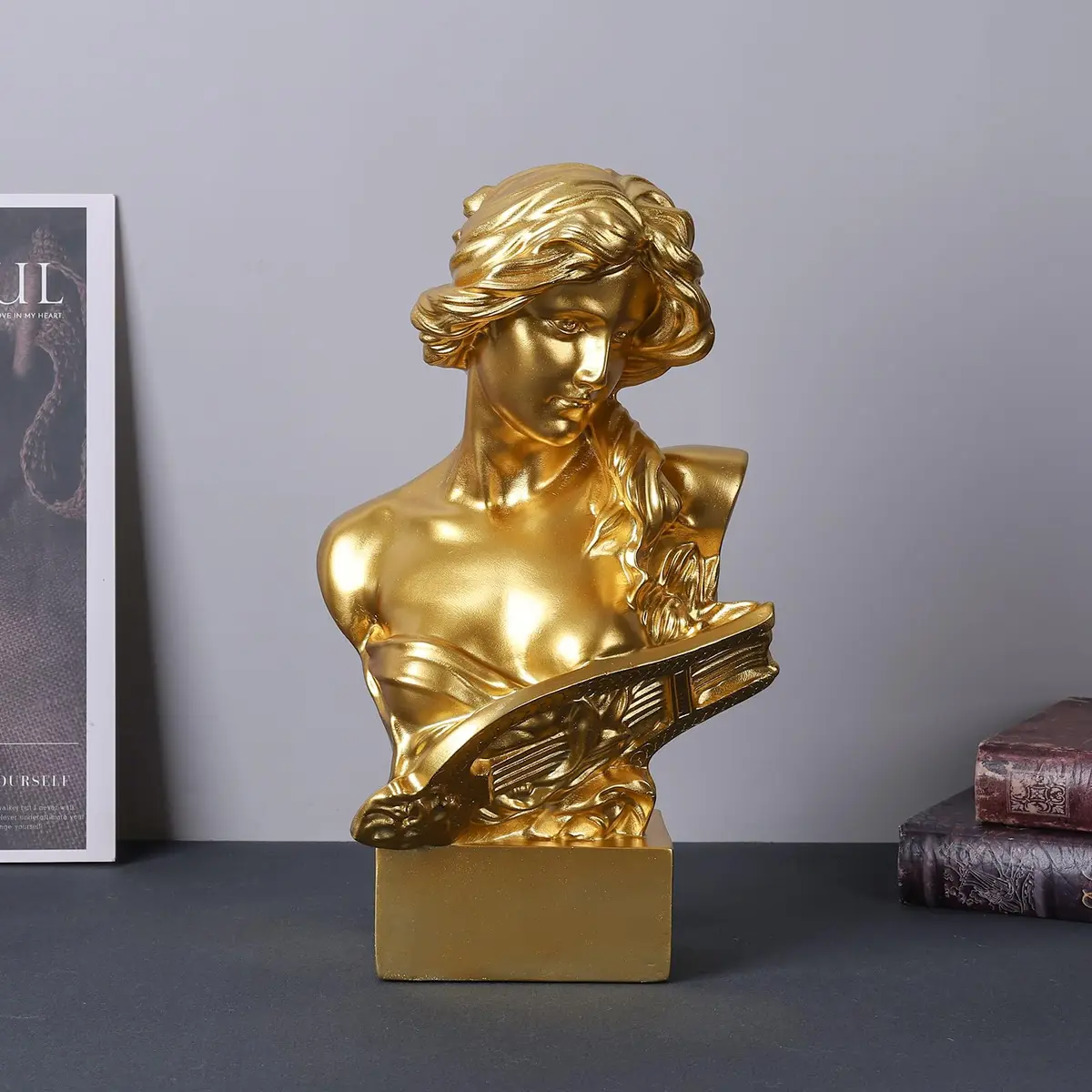 LCCCK Greek Mythology Bust Statue Decor 30cm (11.8") | Gold Goddess Figurine for Sketch Practice & Home - view 7