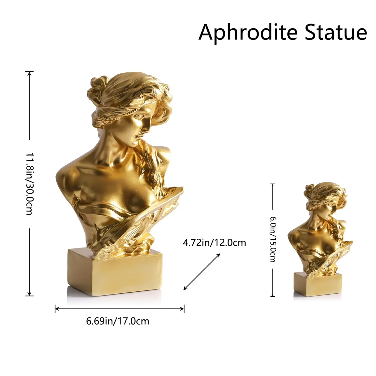 LCCCK Greek Mythology Bust Statue Decor 30cm (11.8") | Gold Goddess Figurine for Sketch Practice & Home - view 2