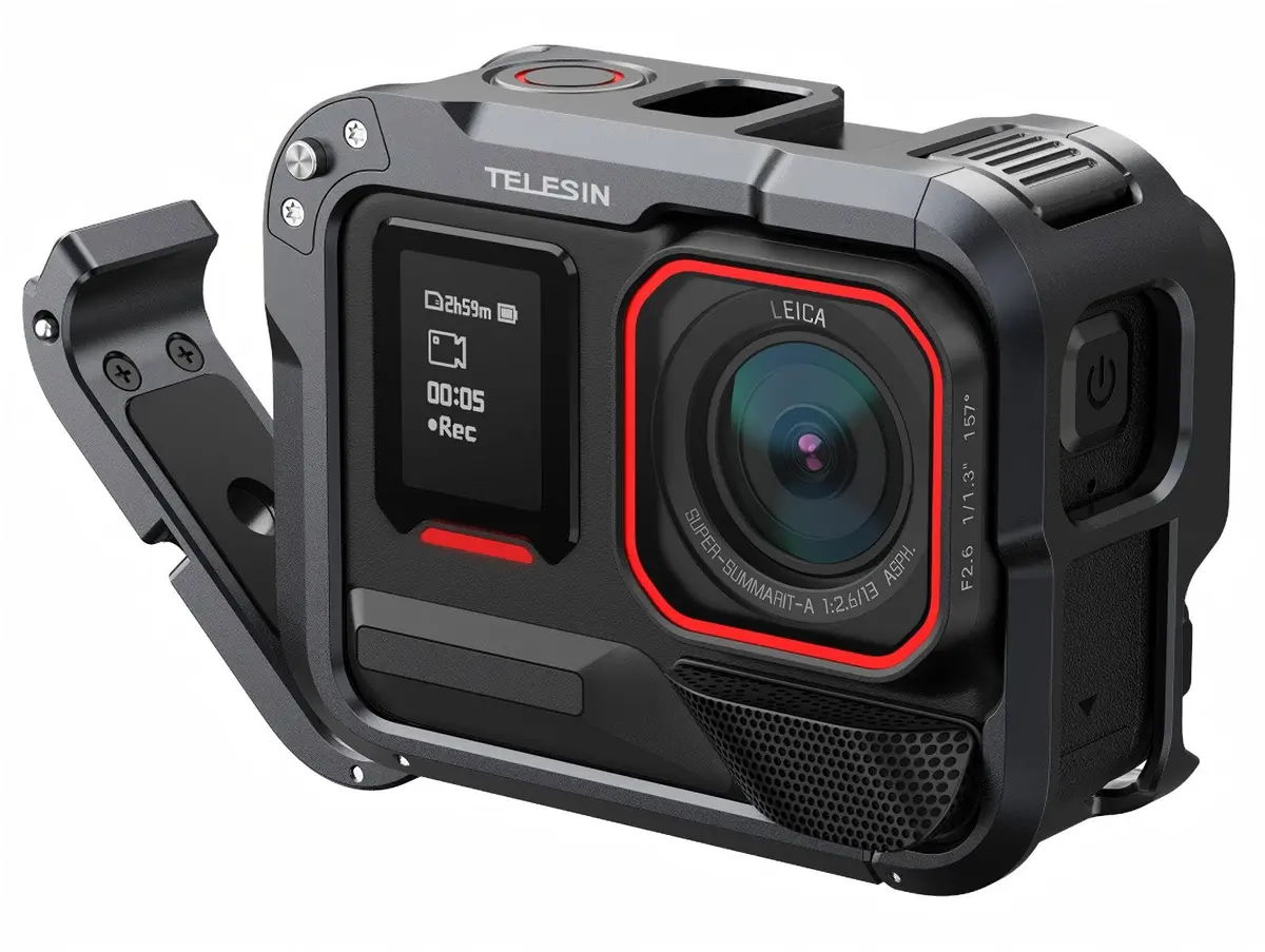 TELESIN Aluminum Alloy Protective Frame Case for Insta 360 Ace Pro 2 | Quick-Release Metal Cage with 1/4" Screw & Cold Shoe - main product image