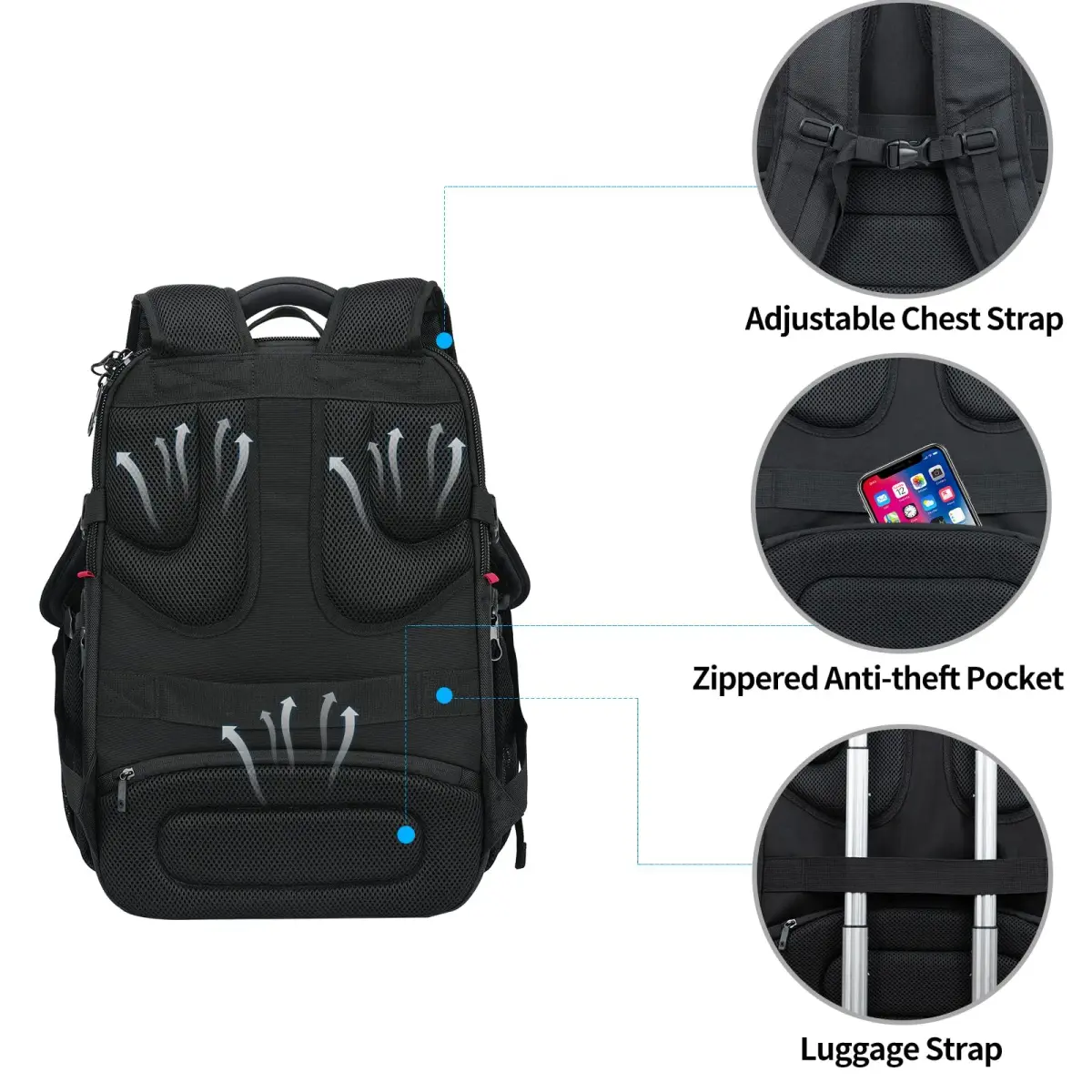 KROSER TSA Friendly Laptop Backpack 17.3 inch XXXL Gaming Backpack with RFID Pockets & USB Port | Water-Repellent Ballistic Fabric - view 5