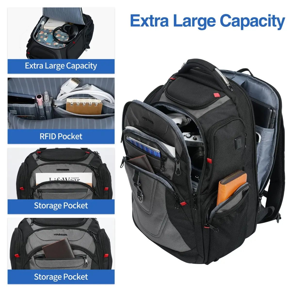 KROSER TSA Friendly Laptop Backpack 17.3 inch XXXL Gaming Backpack with RFID Pockets & USB Port | Water-Repellent Ballistic Fabric - view 3