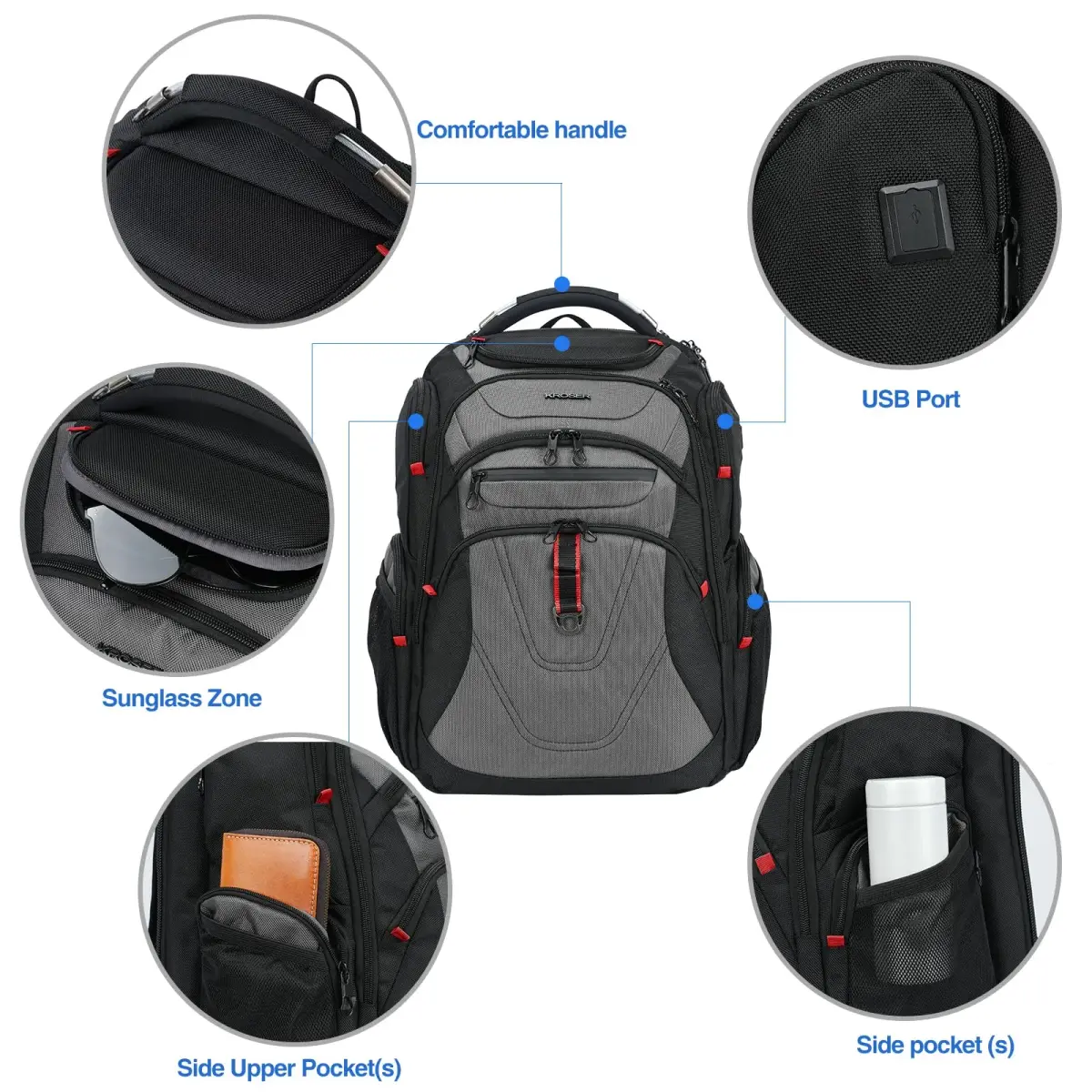 KROSER TSA Friendly Laptop Backpack 17.3 inch XXXL Gaming Backpack with RFID Pockets & USB Port | Water-Repellent Ballistic Fabric - view 4