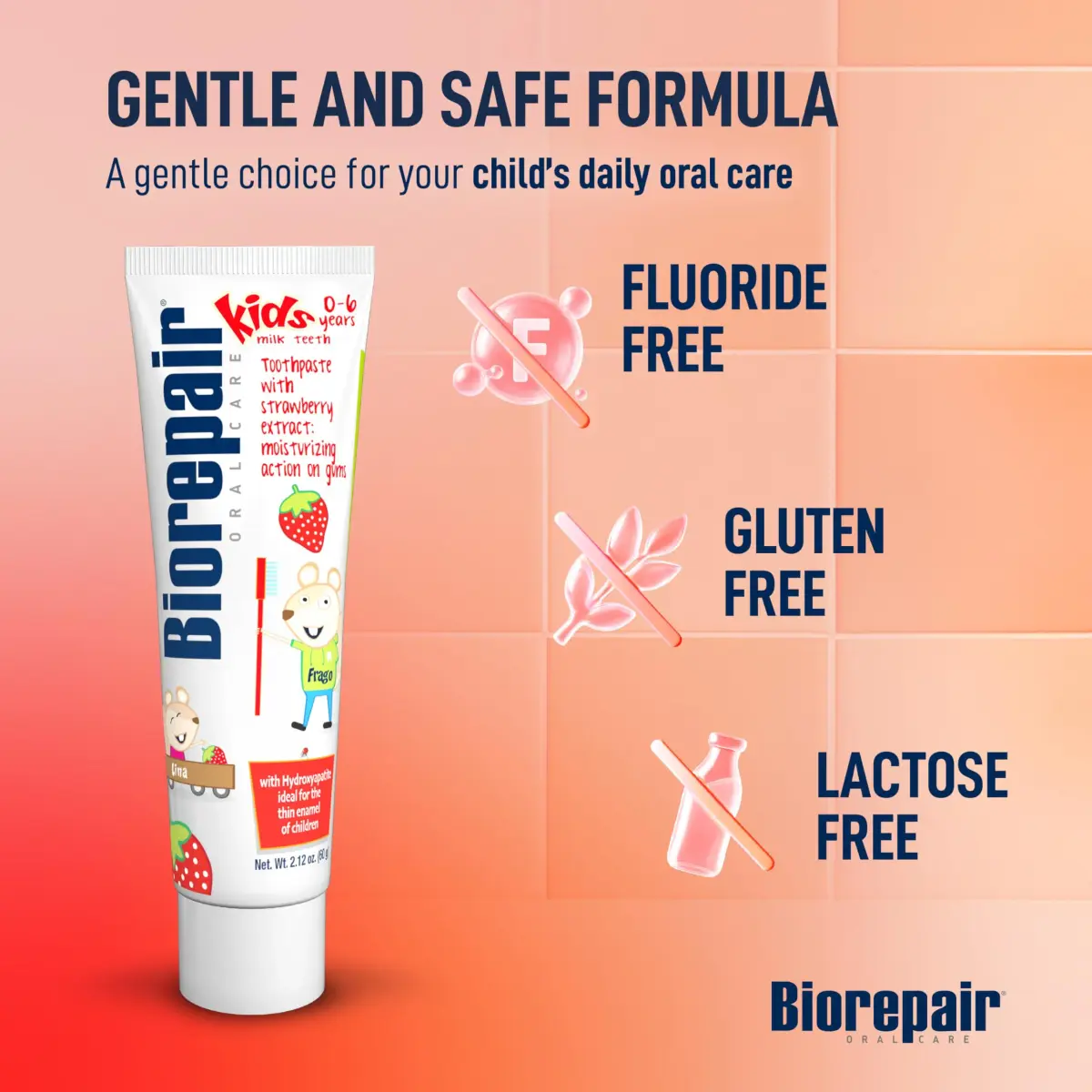Biorepair Kids Strawberry Fluoride-Free Toothpaste 63ml (2.12 Oz x12) | Gentle Enamel Protection for Ages 0-6 - view 8