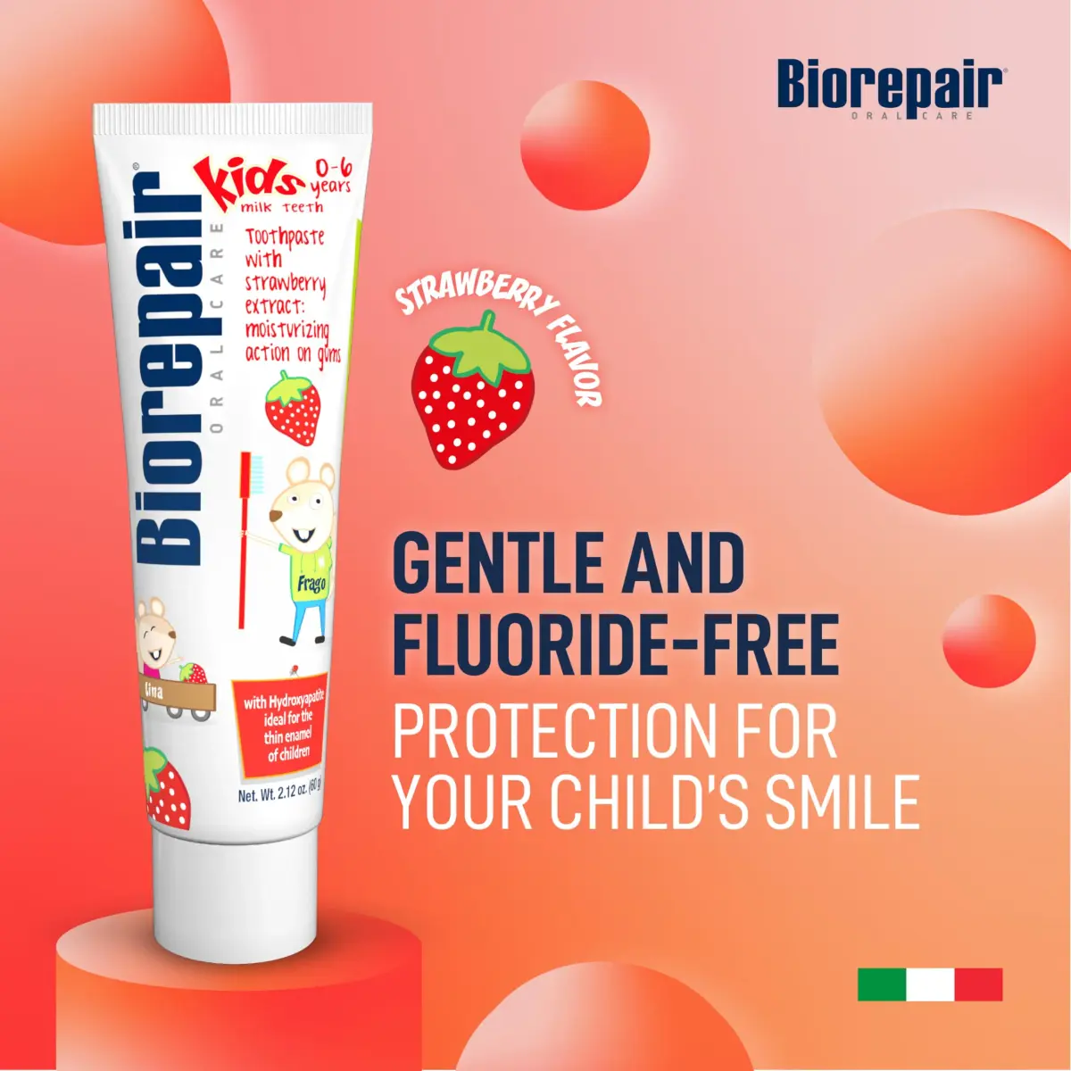 Biorepair Kids Strawberry Fluoride-Free Toothpaste 63ml (2.12 Oz x12) | Gentle Enamel Protection for Ages 0-6 - view 2