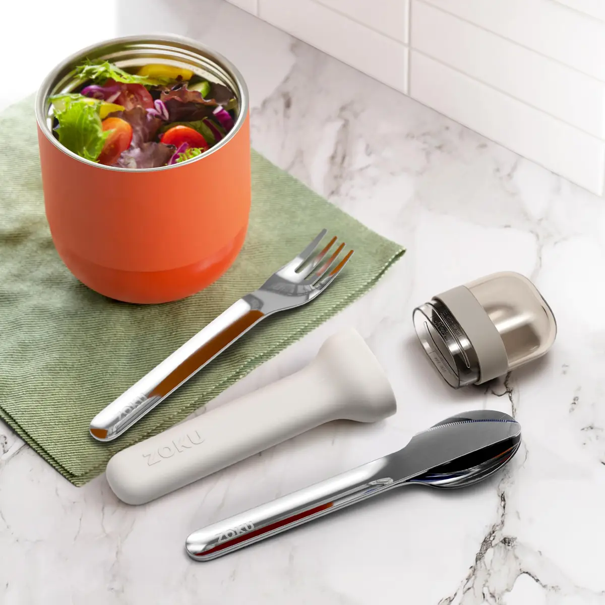 Zoku Pocket Utensil Set Stainless Steel Fork, Knife, and Spoon in Case Grey | Durable Food-Grade 18/8 Flatware for Travel & Camping - view 6