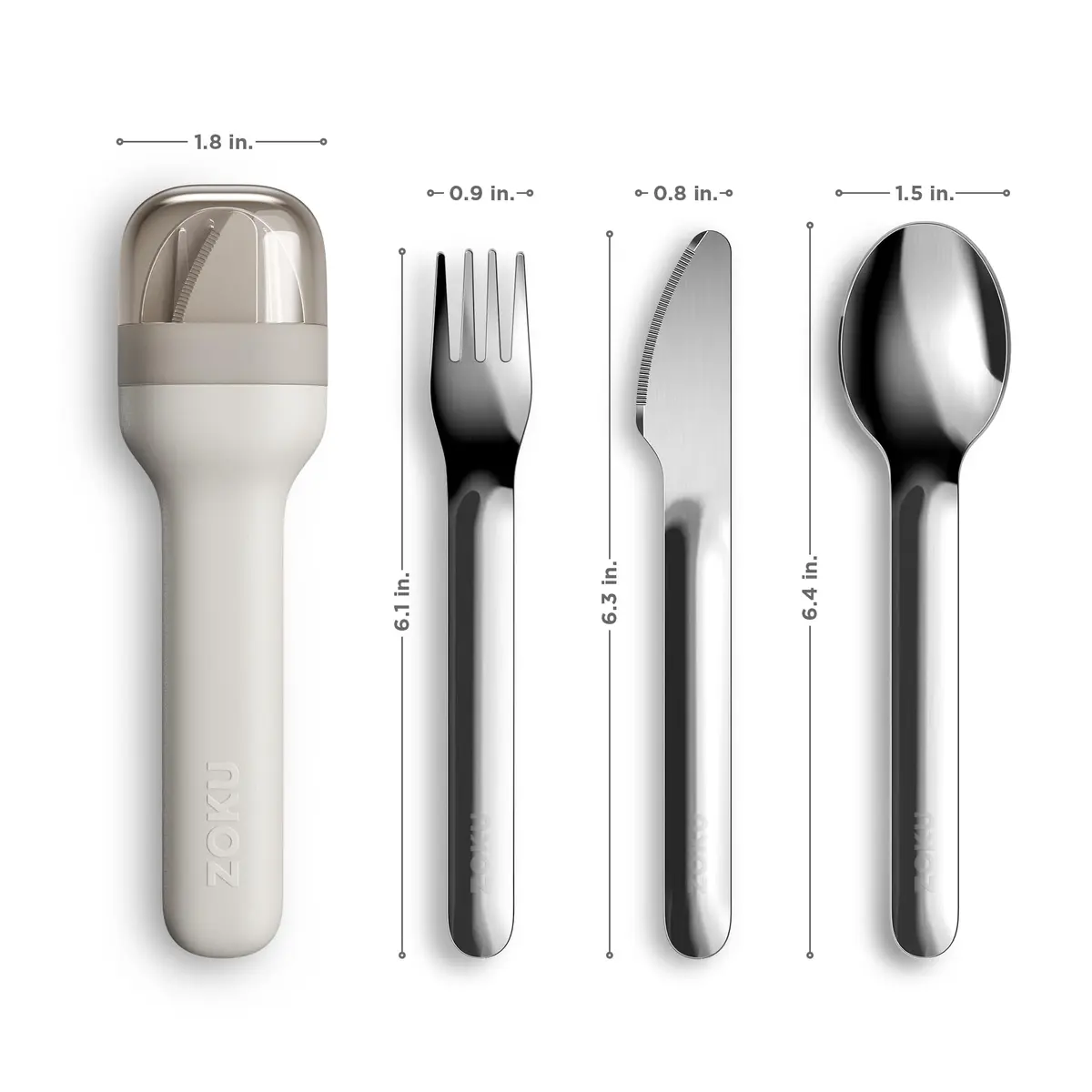 Zoku Pocket Utensil Set Stainless Steel Fork, Knife, and Spoon in Case Grey | Durable Food-Grade 18/8 Flatware for Travel & Camping - view 3