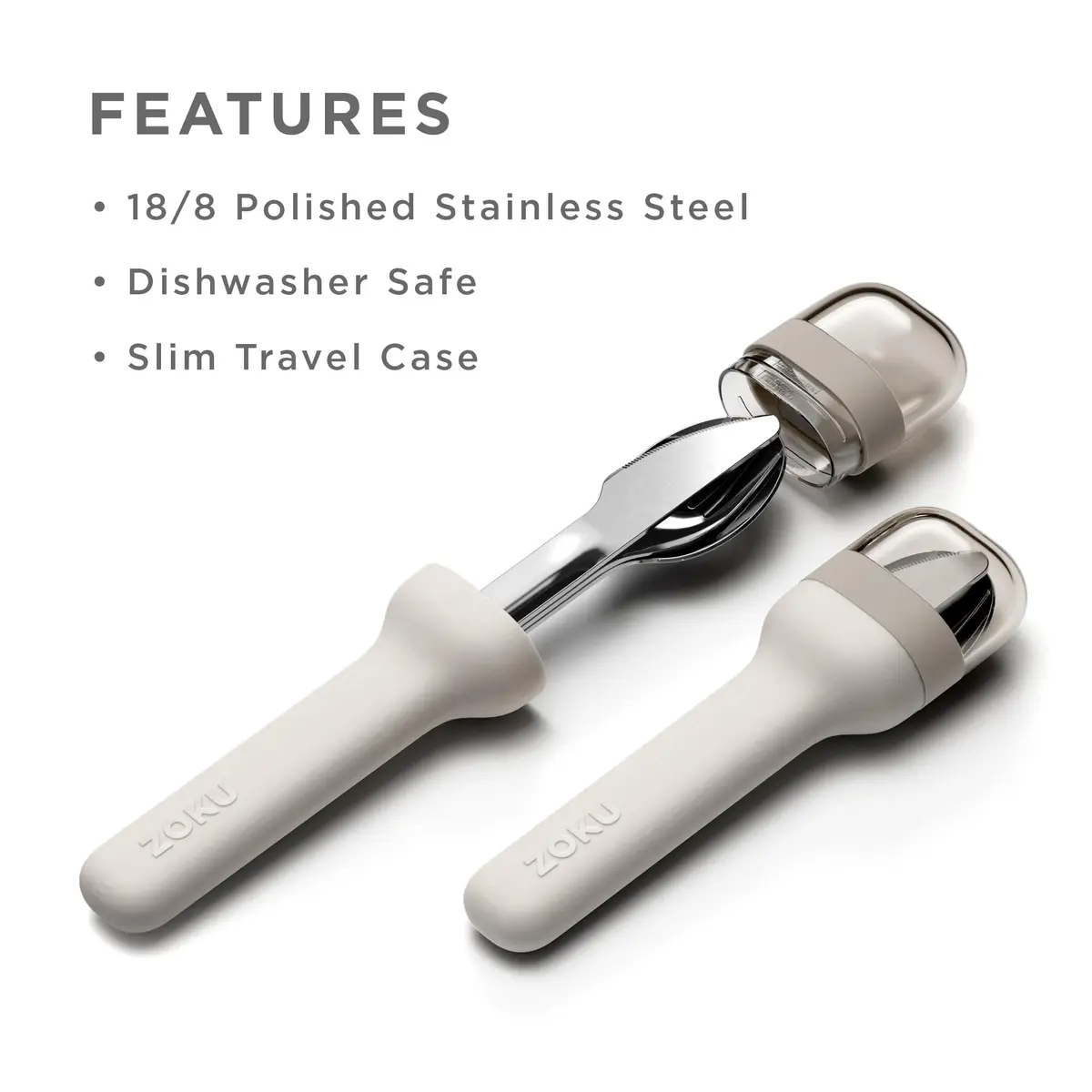 Zoku Pocket Utensil Set Stainless Steel Fork, Knife, and Spoon in Case Grey | Durable Food-Grade 18/8 Flatware for Travel & Camping - view 4