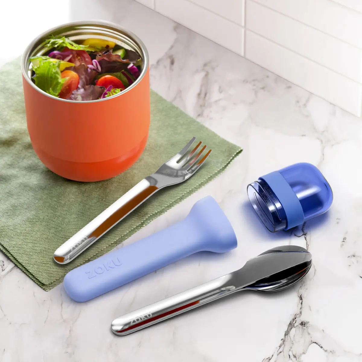Zoku Pocket Utensil Set Stainless Steel Fork, Knife, and Spoon in Case Blue | Durable Food Grade 18/8 Stainless Steel - view 6
