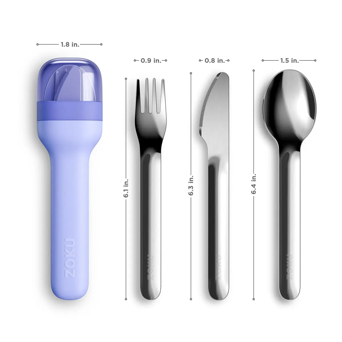 Zoku Pocket Utensil Set Stainless Steel Fork, Knife, and Spoon in Case Blue | Durable Food Grade 18/8 Stainless Steel - view 3