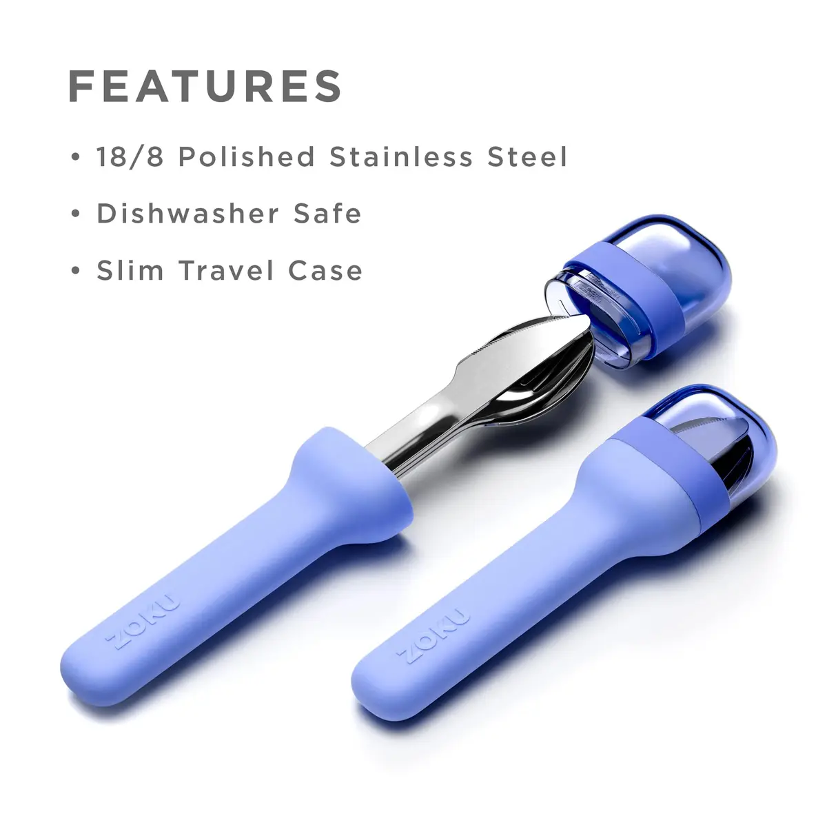 Zoku Pocket Utensil Set Stainless Steel Fork, Knife, and Spoon in Case Blue | Durable Food Grade 18/8 Stainless Steel - view 4