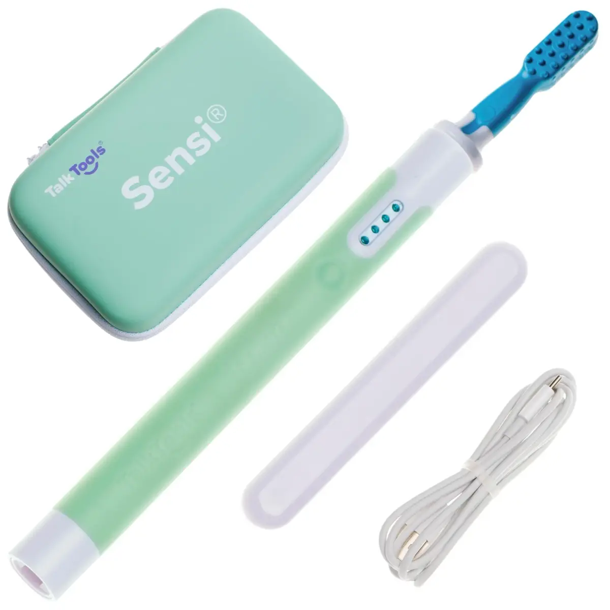 TalkTools Sensi Oral Motor Therapy Essential with Blue Chewy Tip & Pouch, Rechargeable Vibration Tool 156 g (5.5 oz) | For Speech & Feeding Therapy - main product image