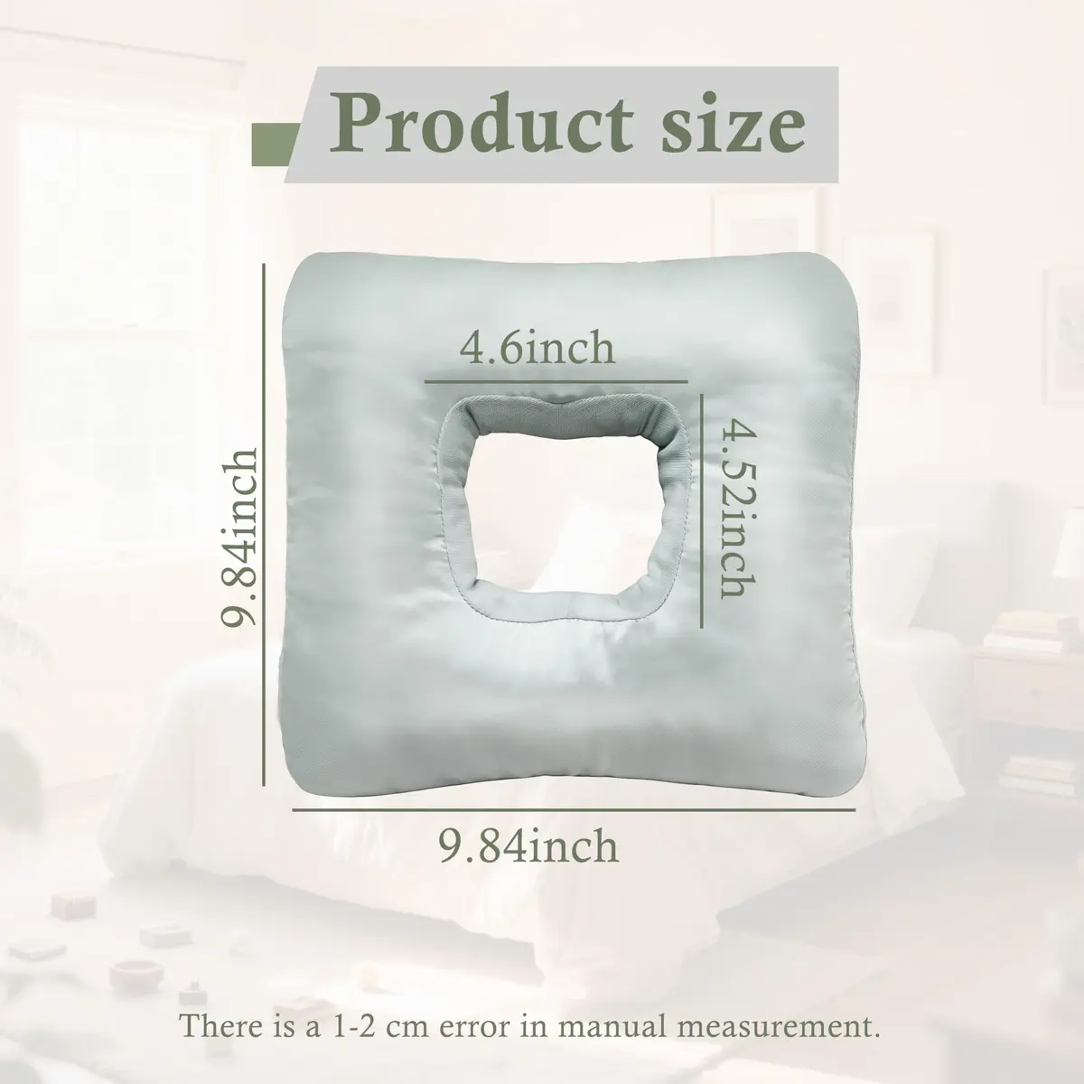 Yuibthr Ear Piercing Pillow for Side Sleepers with Ear-Shaped Hole | Reversible Satin & Cotton, Washable, Adjustable (Square) - view 2
