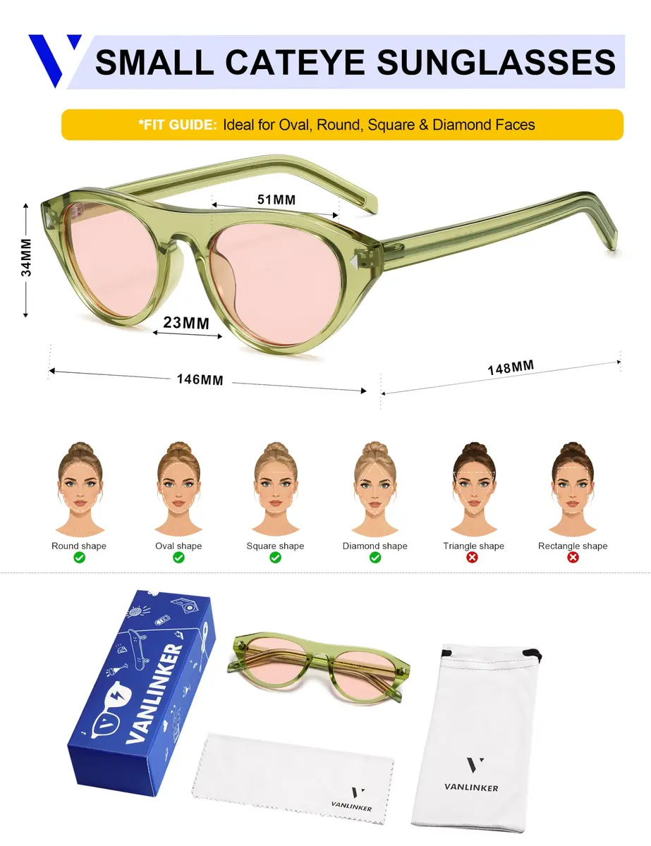 VANLINKER Retro Small Oval Cateye Sunglasses for Women Men VL9915 | UV400 Protection, Unisex Style - view 5