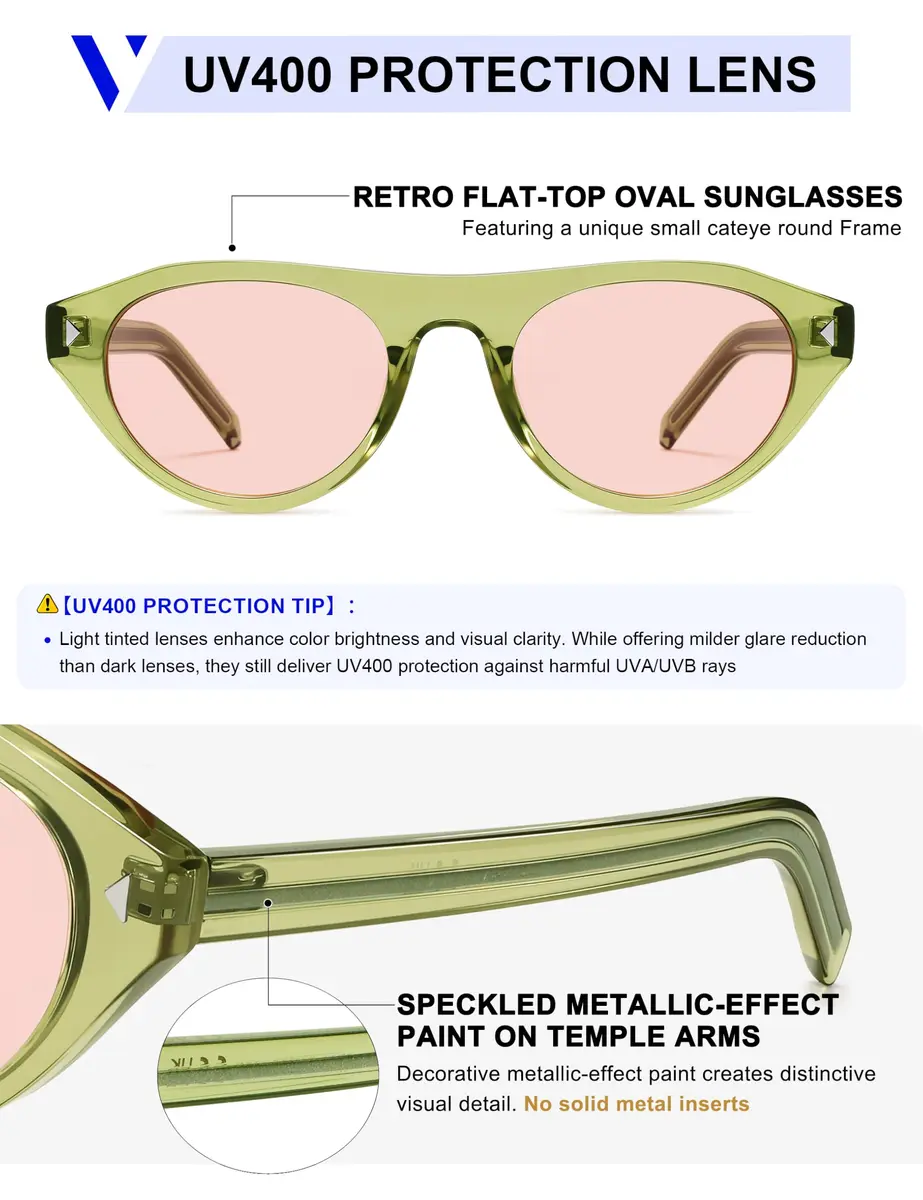 VANLINKER Retro Small Oval Cateye Sunglasses for Women Men VL9915 | UV400 Protection, Unisex Style - view 4