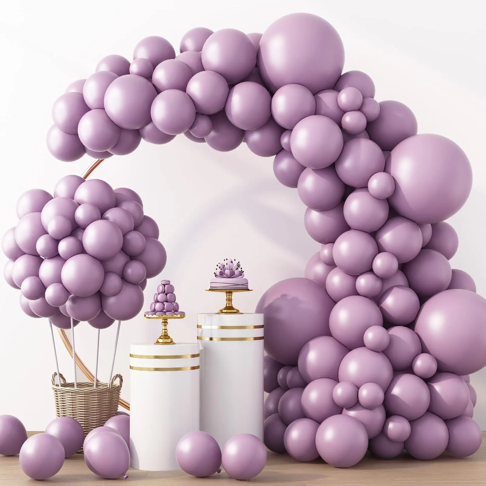 rubfac Dusty Purple Balloons 129pcs Assorted Sizes (18, 12, 10, 5 Inch) Garland Arch Kit | Premium Latex Balloons for Indian Parties - main product image