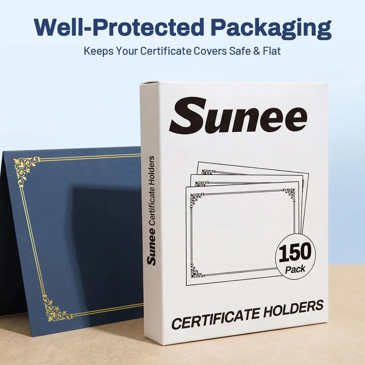 SUNEE Certificate Holders Navy Blue 150 Packs | Letter Size 8.5x11 Certificates Protection - view 6