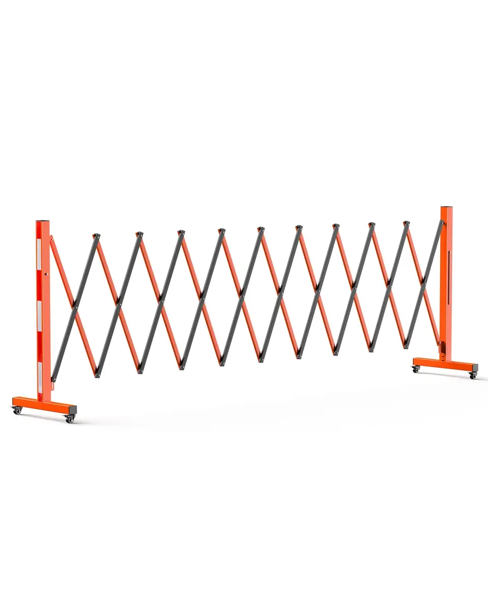 PhoenixCrest 11 ft Expandable Barricade Gate | Heavy-Duty Steel Crowd Control Barrier with 4 Locking Wheels - main product image