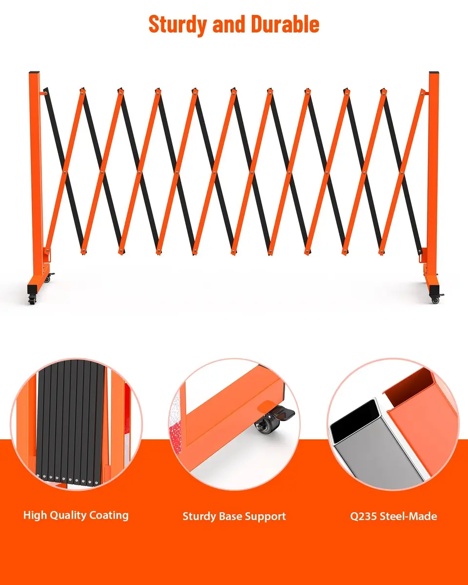 PhoenixCrest 11 ft Expandable Barricade Gate | Heavy-Duty Steel Crowd Control Barrier with 4 Locking Wheels - view 5