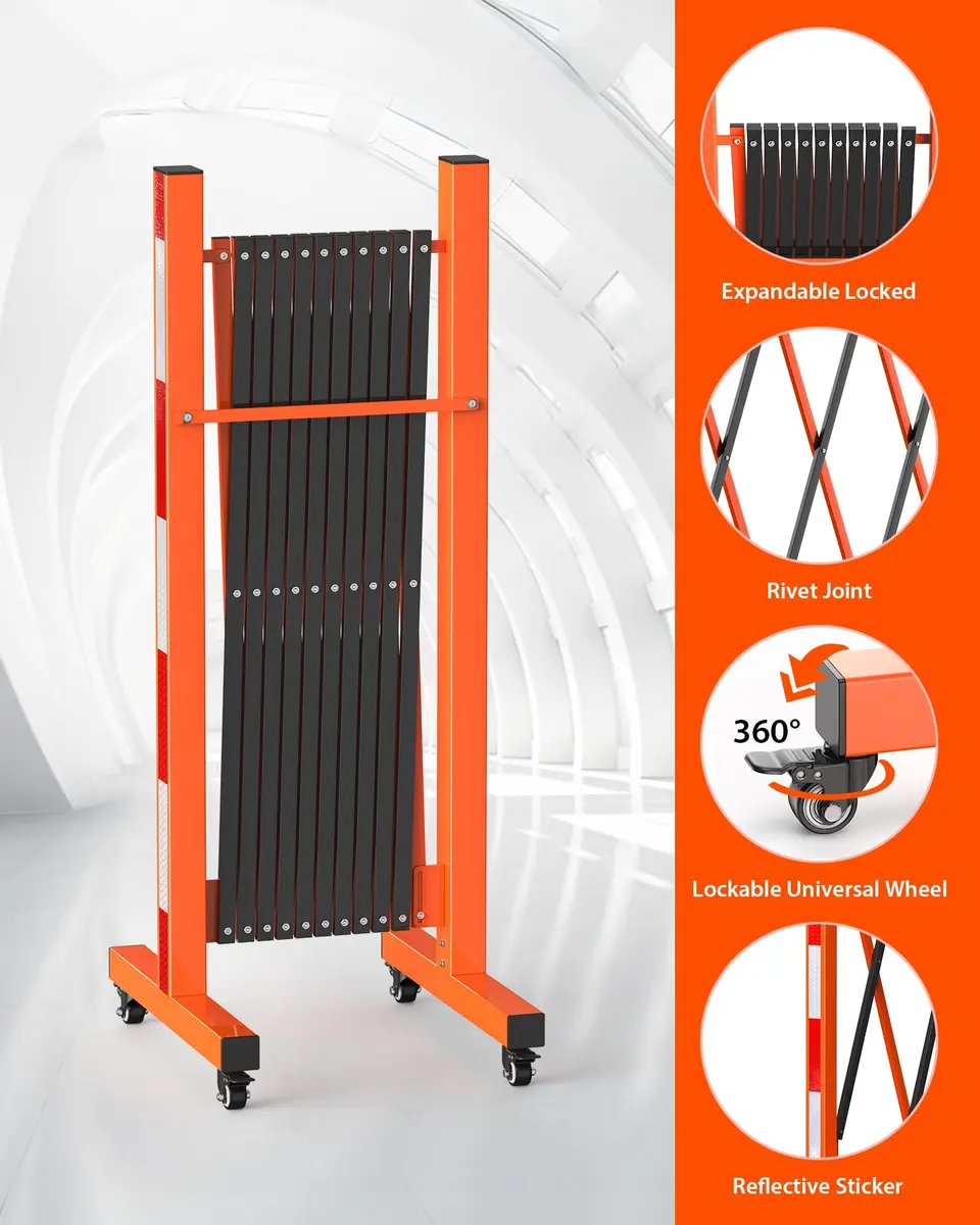 PhoenixCrest 11 ft Expandable Barricade Gate | Heavy-Duty Steel Crowd Control Barrier with 4 Locking Wheels - view 4