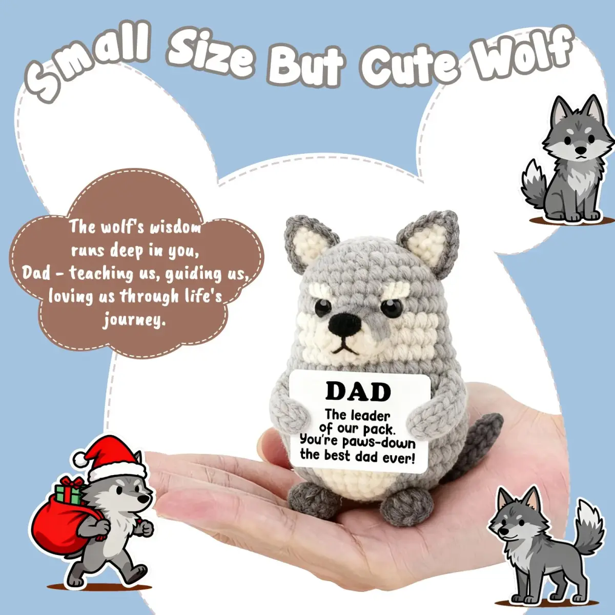 WEYON Handmade Crochet Wolf Plush Gift for Dad | 2-3 inches (5-7.6 cm) - view 2
