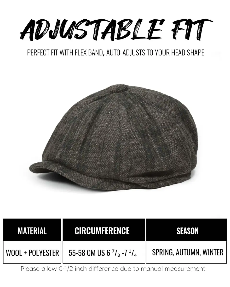 Croogo Plaid Newsboy Cap Classic Vintage Flat Cap Gatsby Ivy Golf Cabbie Hat Winter Beret Caps,GrayGreen-NB25Q12 | Unisex Vintage Style - view 3